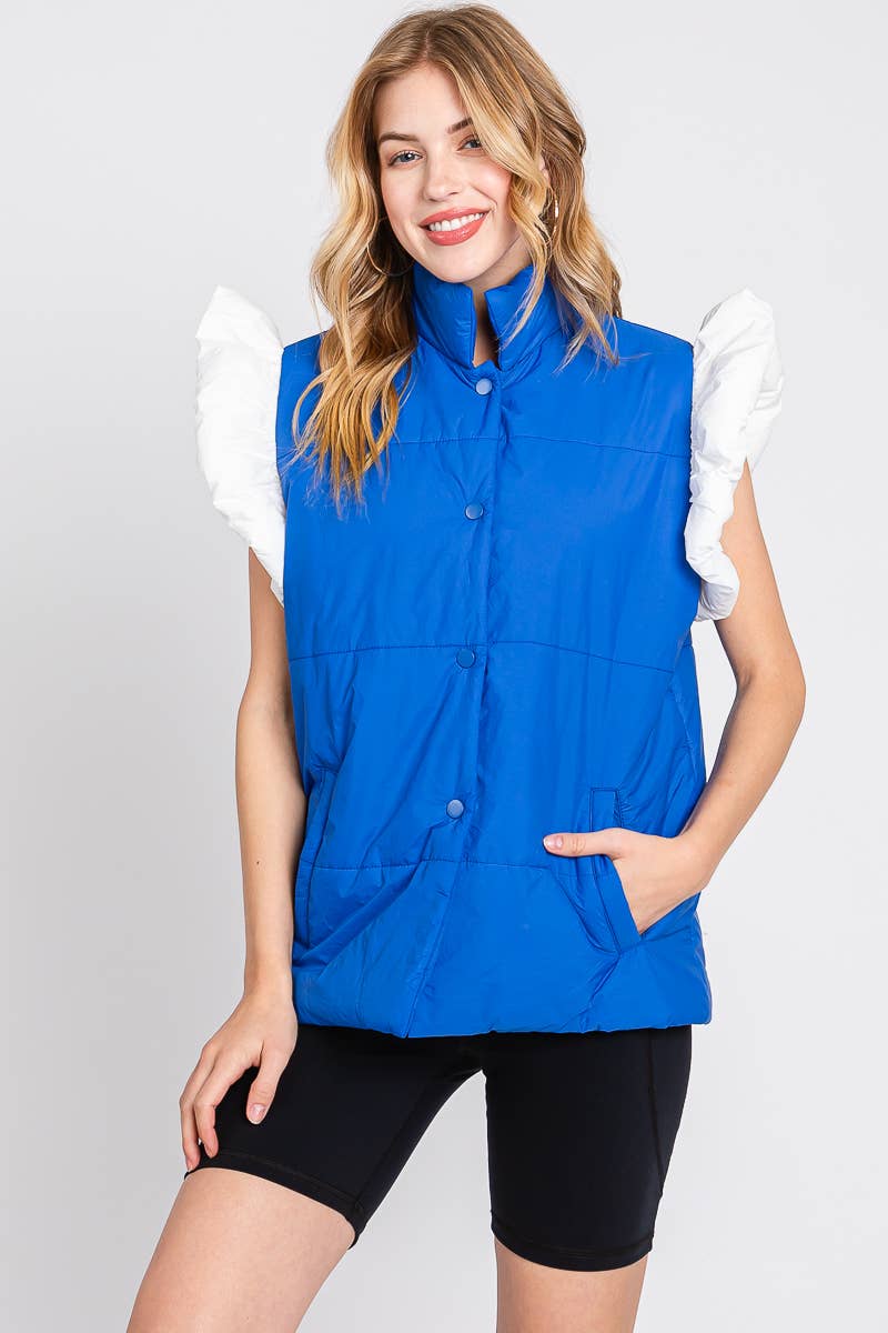 Sewn and Seen - Wholesale Outerwear Vest - Women's - PUFF SNAP BUTTON COLORBLOCK HIGH NECK VEST22