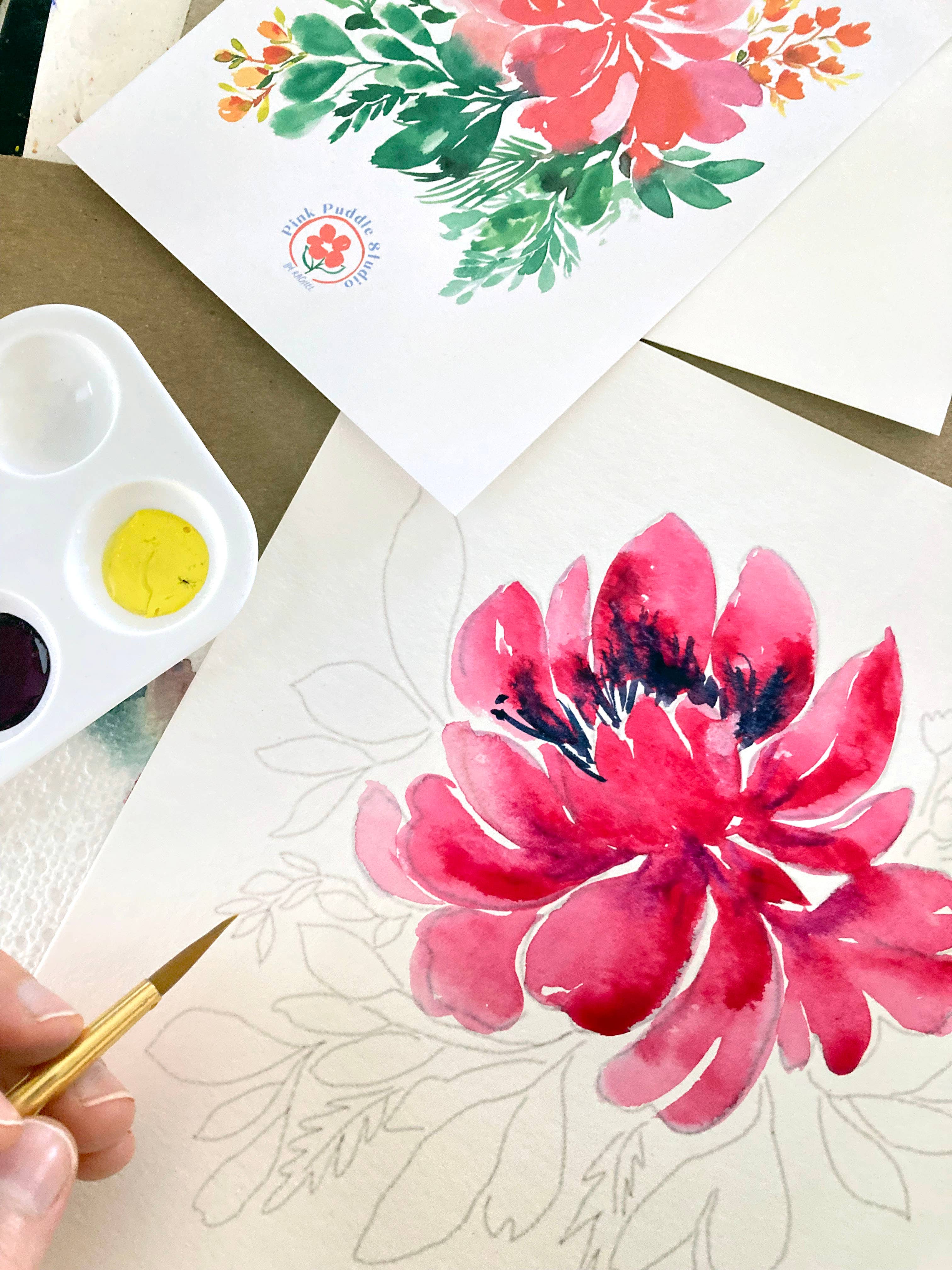 Pink Puddle Studio - Wholesale DIY Craft Kit - Prickly Pear Cactus & Peony Flowers Watercolor DIY Paint Kit6