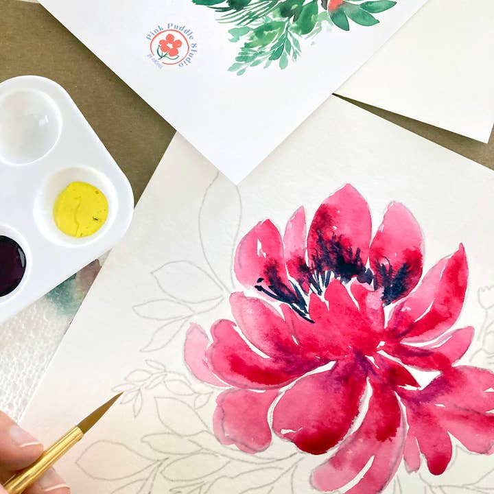 Pink Puddle Studio - Wholesale DIY Craft Kit - Prickly Pear Cactus & Peony Flowers Watercolor DIY Paint Kit6