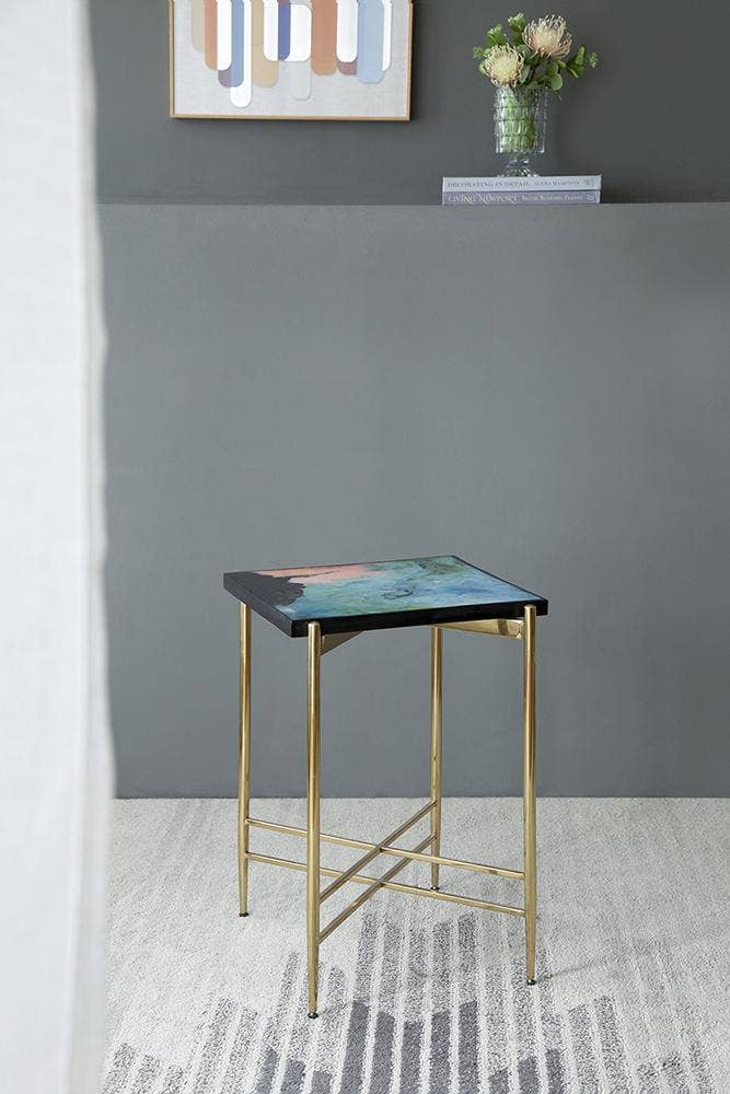 A&B Home Group Inc. - Wholesale Side Table - D15.5x26" Vibrant Aurora Resin Side Table - Gold/Multicolor4