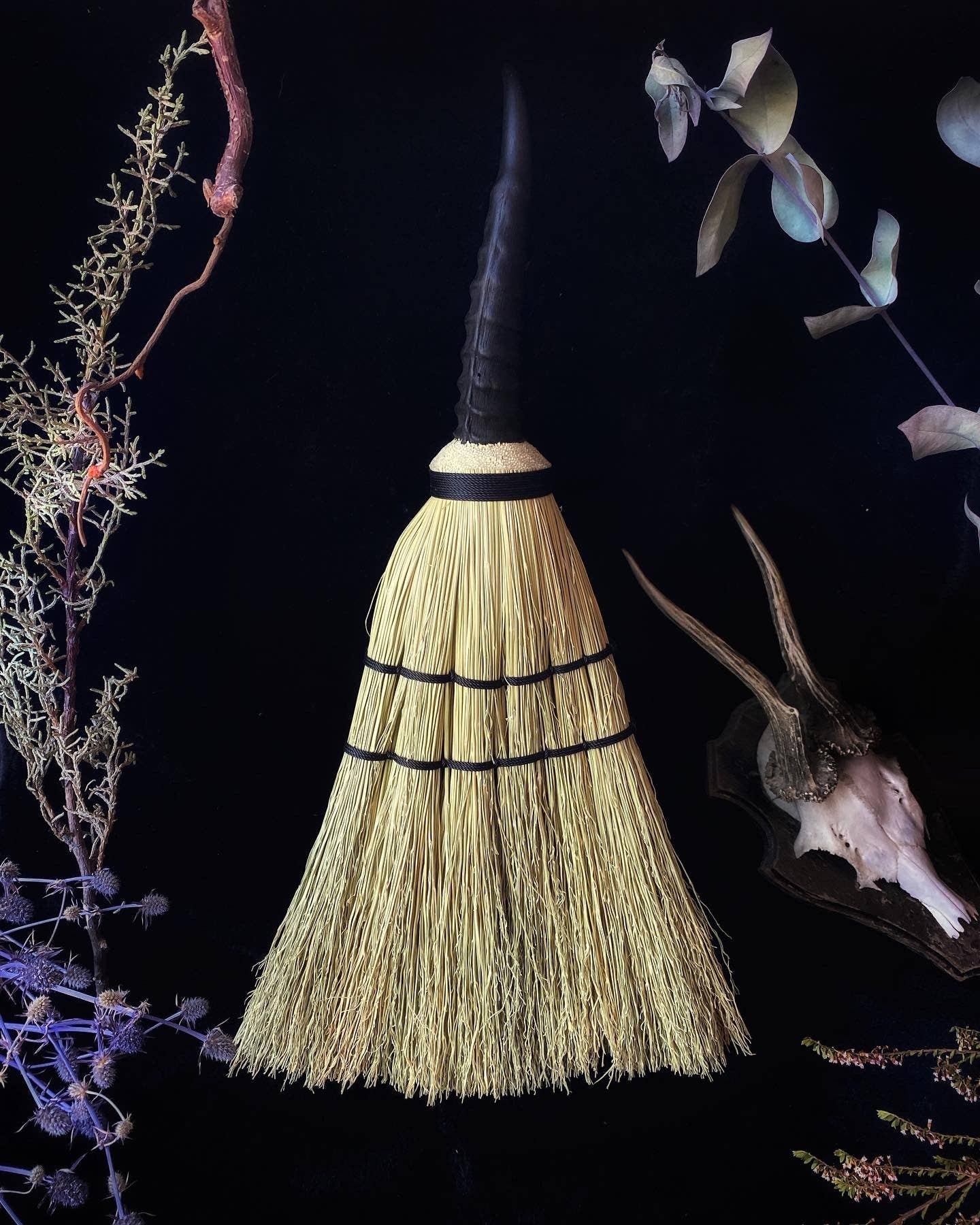 Keven Craft Rituals LLC - Wholesale Meditation Supplies - Troll’s Altar Broom - w/ Talisman Springbok Horn Handle3