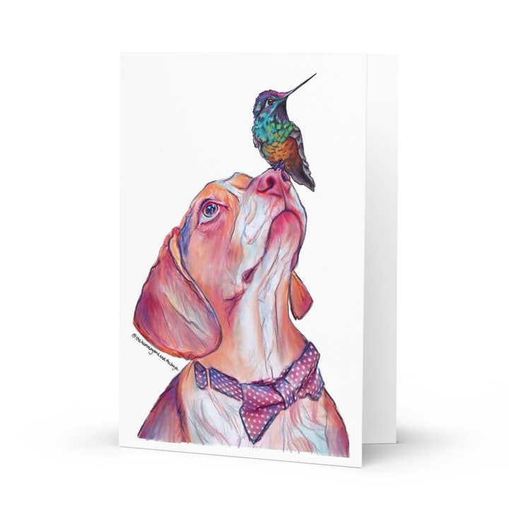 The Hummingbird and The Beagle Greeting Card (Single Card) for wholesale by The Hummingbird and The Beagle