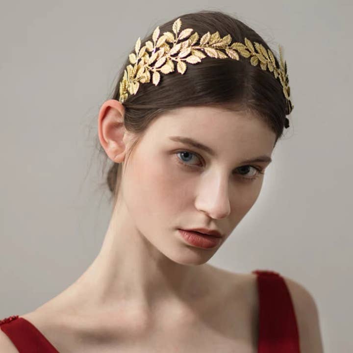 Greek Goddess Golden Leaves Headband - Elegant Metal Gold-Plated Bridal Accessory and other Purchase Wholesale diadema. Free Returns & Net 60 Terms on Faire trending on Faire.
