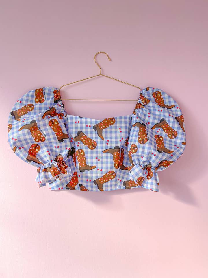 Sophie Puff Sleeve Blouse in Cowboy Babe for wholesale by BY MEGAN CROSBY