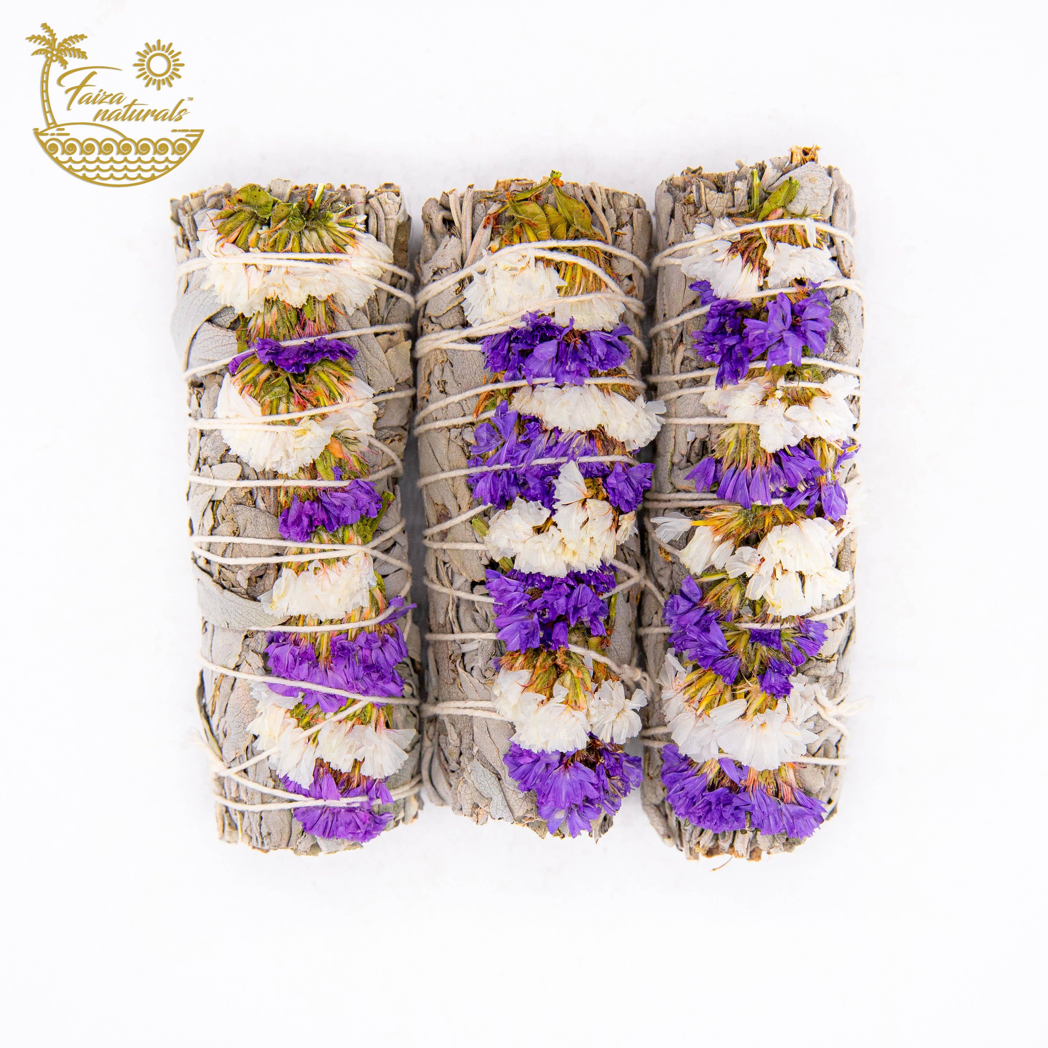 Faiza Naturals - Vendita all'ingrosso Salvia - Fascio di fiori sinuata viola e bianchi con salvia bianca