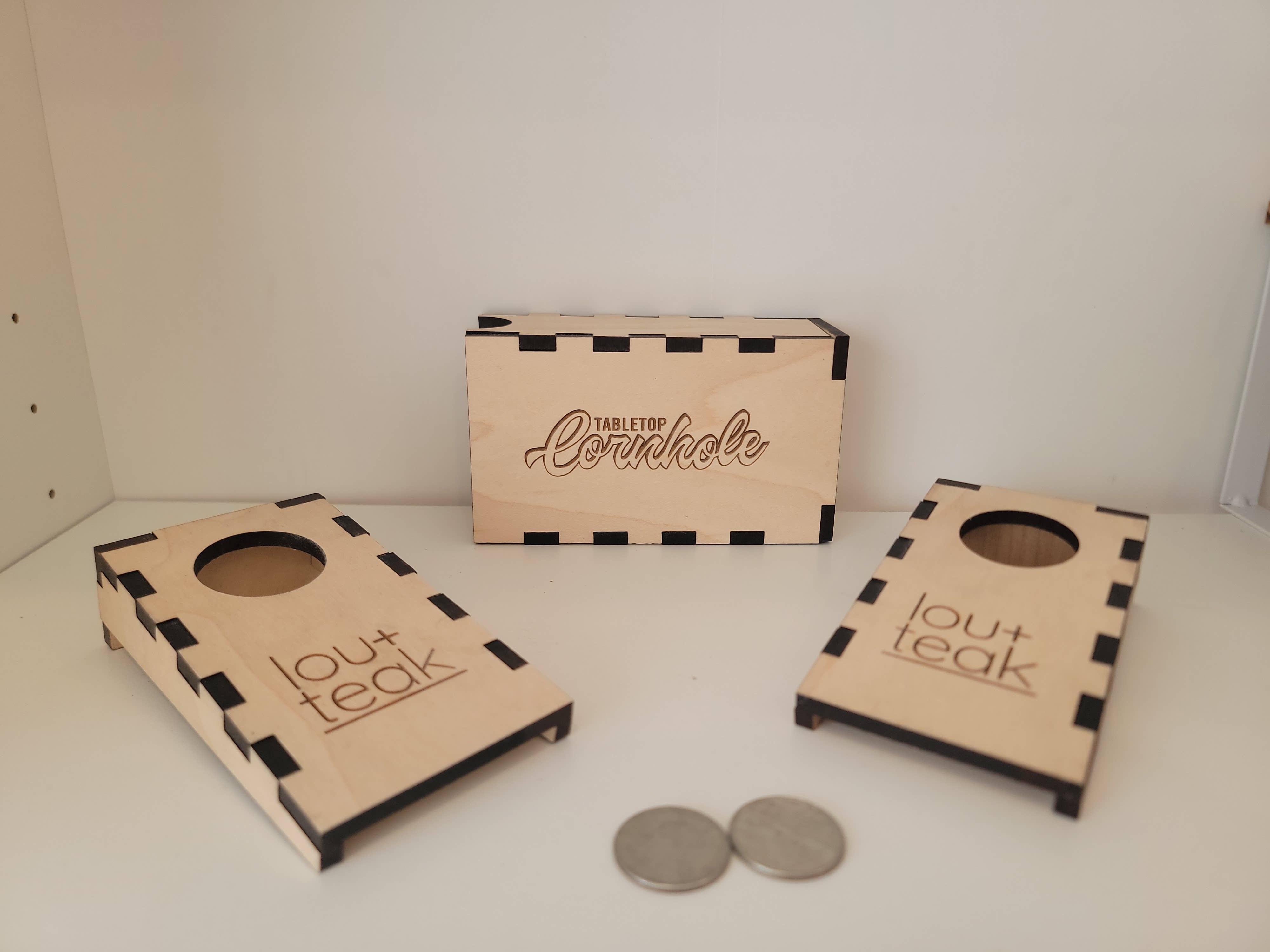 lou+teak - Wholesale Cornhole - Mini Desktop Cornhole | Laser Cut + Engrave | Hand Assembled0