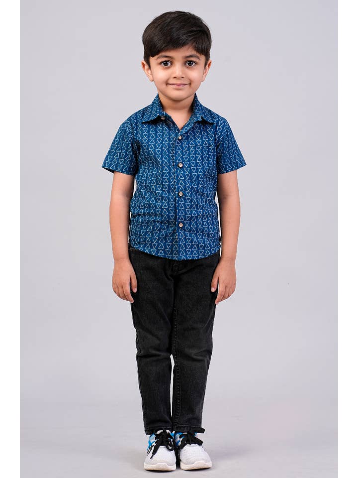 Riddhi Siddhi - Wholesale Button Down Shirt - Kids - Boy's Indigo Printed Half-Sleeves Shirts1