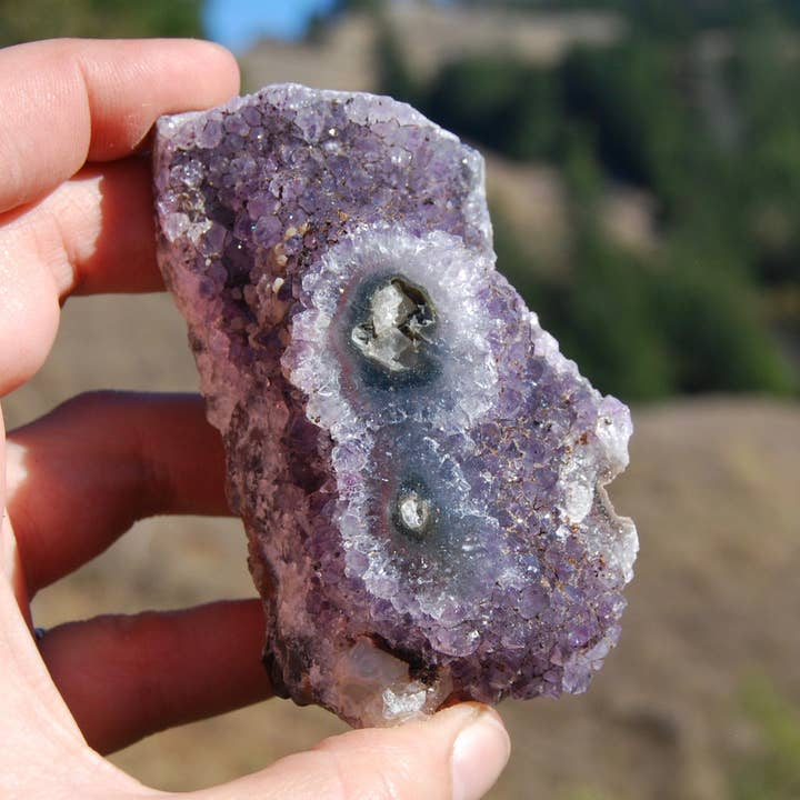 Caspar Curiosities - Wholesale Spiritual Stone/Crystal - 3.25in 216g Amethyst Crystal Stalactite Slice, Uruguay