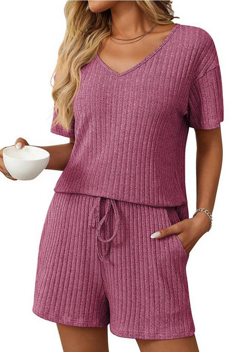 NINEXIS - Vente Ensemble de vêtements d'intérieur – femme - ENSEMBLE DE MAISON À MANCHES COURTES RAYÉ DE COULEUR UNIE CWSTB166318