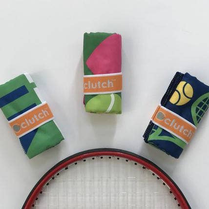 Clutch Towels - Wholesale Sports Towel - Small Tennis/workout Towels, Racquets on Blue Tennis