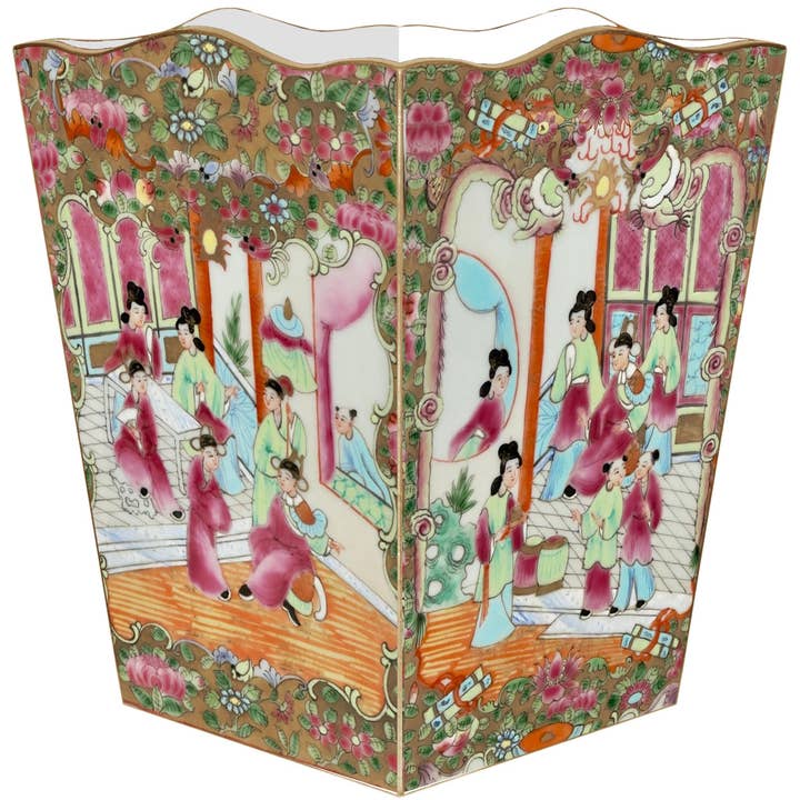 WB6825-Rose Medallion People Wastebasket for wholesale by Marye-Kelley