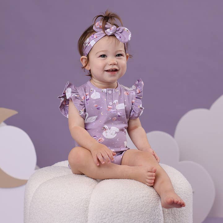 Snuggle Hunny - Wholesale Bodysuit (Non-Footed) - Baby - Swan Lake Short Sleeve Organic Bodysuit with Frill