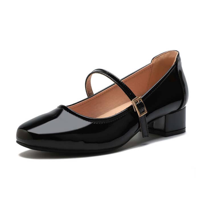 Women's Mary Jane Pumps Heels Shoes, Shinny Black for wholesale by potiful