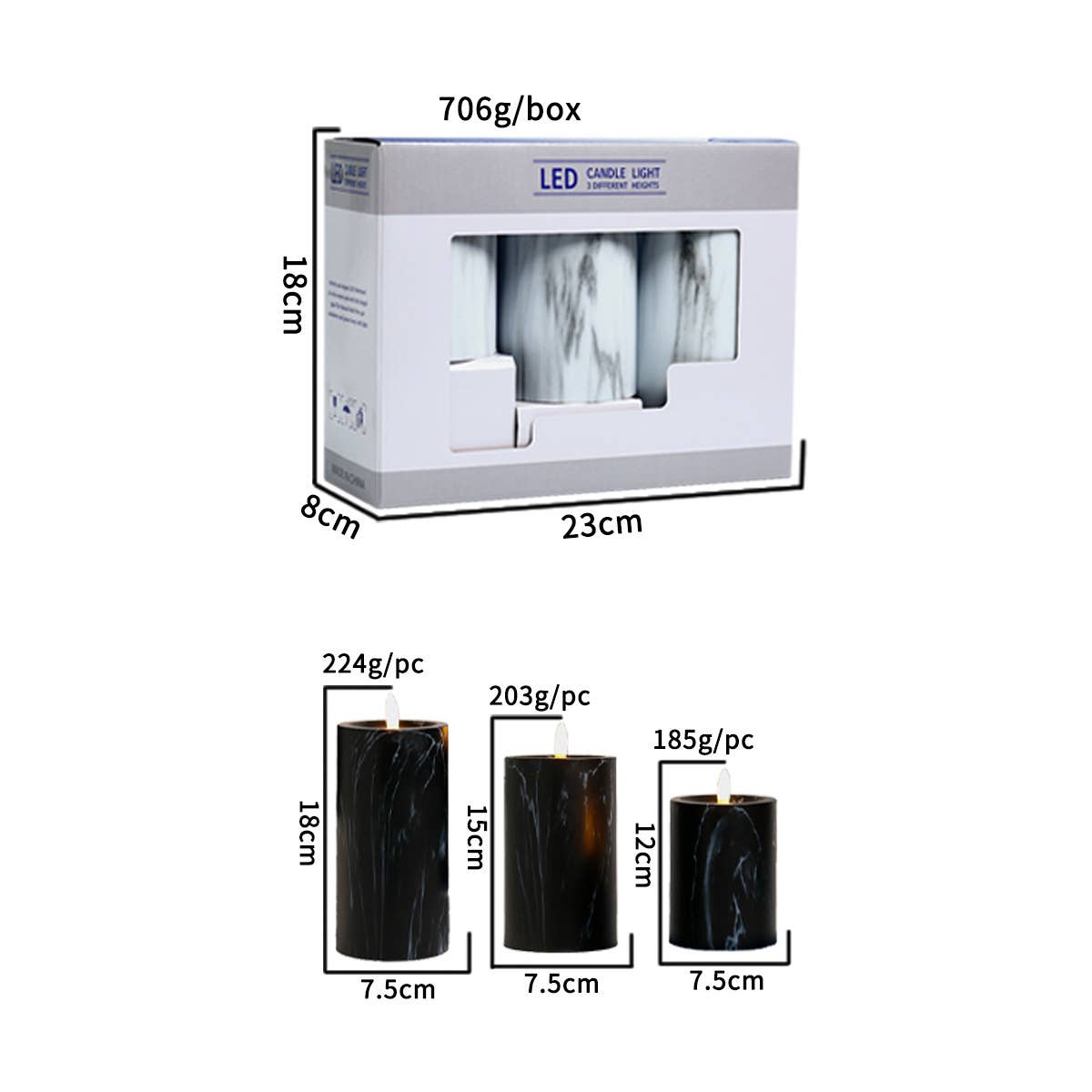 huemabe (All Import Duties Covered) – wholesale Flameless candle – 3pcs Set Marble-Pattern LED Electronic Candle Lamp3