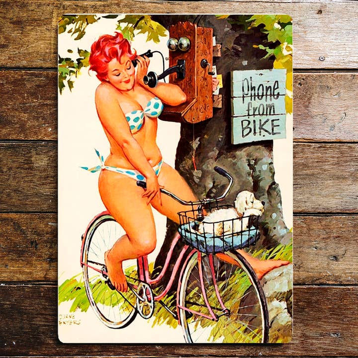 The British Metal Signs Company – Engroshandel Skilt – Pin Up pige telefon fra cykel puddel Metal tegn