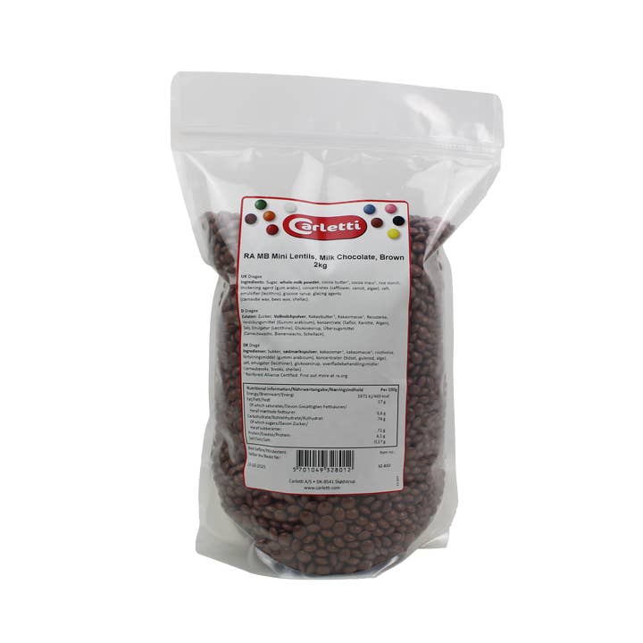 Carletti - Wholesale Chocolate Covered Sweets - Mini Chocolate Lentils (M&Ms), Brown - 2 Kg