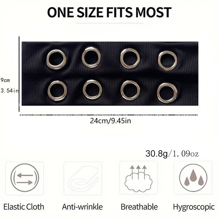 LadyJuneAccessories - Wholesale Fashion Headband - Women's - Ribbed Wide Headband with Metal Grommet Holes Multiple Color1