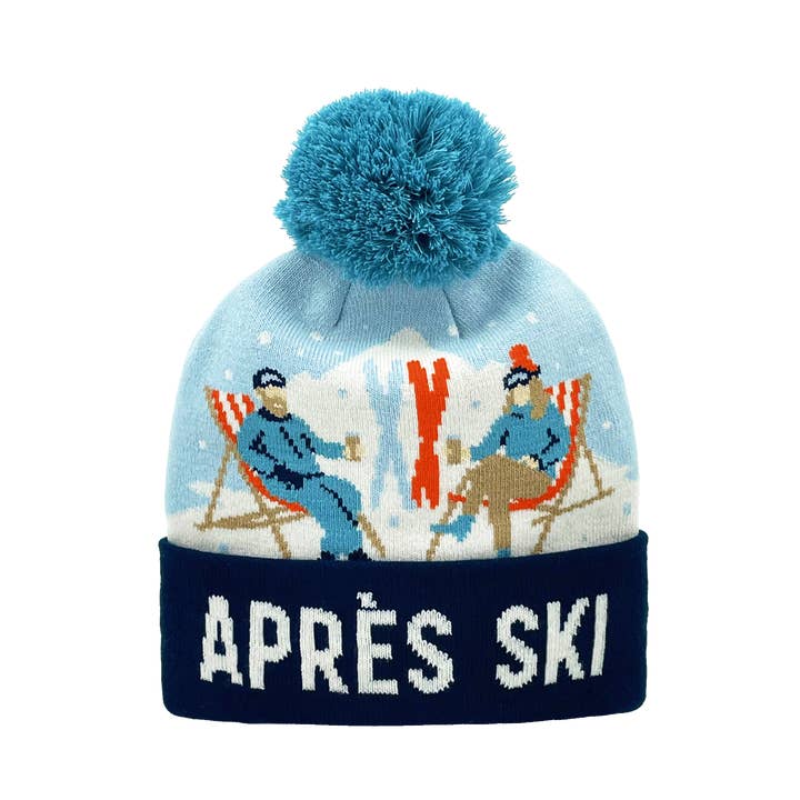 Après Ski Pattern Knit Beanie with Pom Pom for Cozy Winter Holidays for wholesale by Northern Icons Creations INC