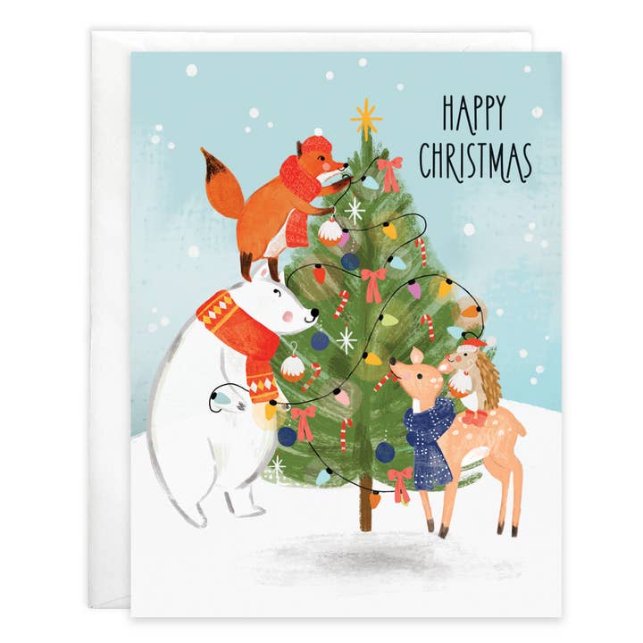 Christmas Greeting Card - Critter Christmas Tree for wholesale by GINA B DESIGNS