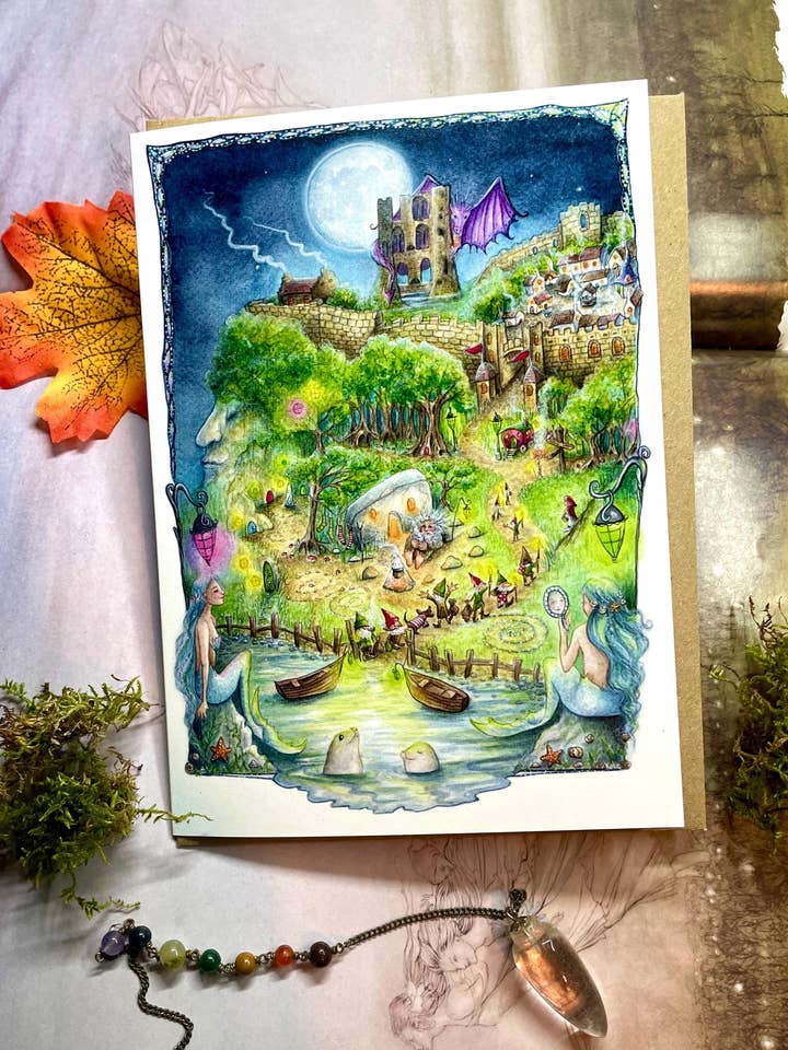 Höhlen von Hairy Bob - Grußkarte aus Scarborough für den Großhandel von FreeRangeFaeries