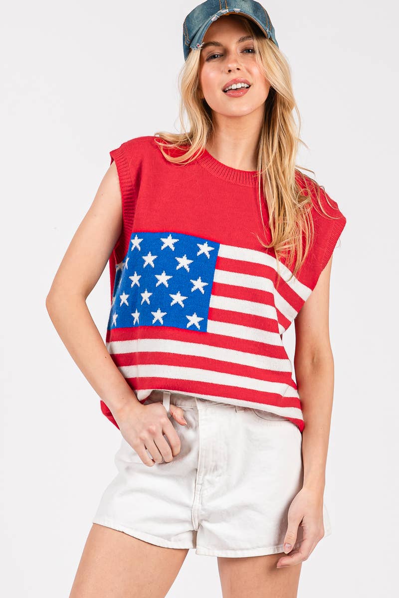 Sewn and Seen - Vendita all'ingrosso Maglione smanicato - Donna - GILET CON BANDIERA AMERICANA DEL 4 LUGLIO6