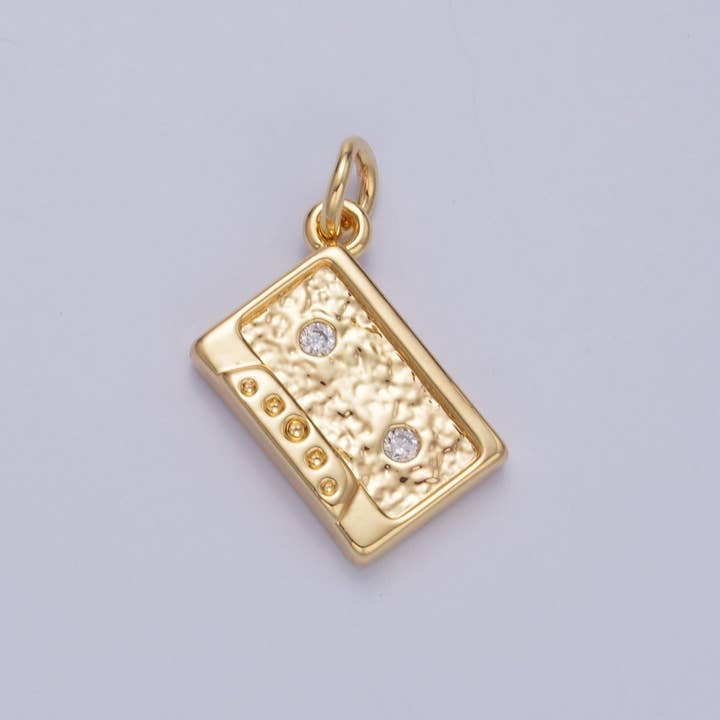 Aim Eternal - Wholesale Individual Charm/Pendant - 24K Gold Filled CZ Vintage Cassette Music Tape Charm in Gold & Silver | W415