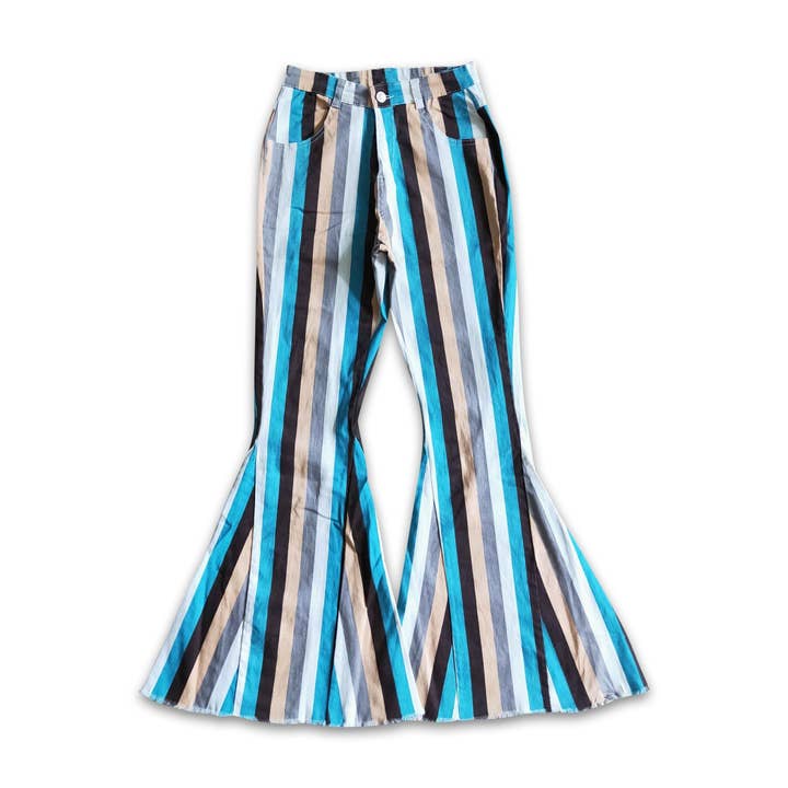 Blue khaki grey stripe denim pants adult jeans for wholesale by Yawoo Garments