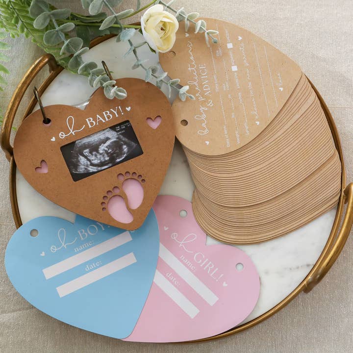 Tarjeta de recuerdos para Baby Shower con consejos de predicción, diseño de corazón en papel kraft para venta al por mayor de Kate Aspen