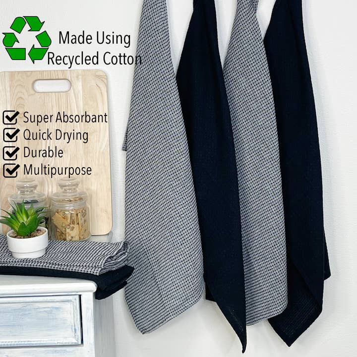 Black Set of 6-Waffle Kitchen Towels, 18''X28'', Black, Upcycled. for wholesale on Faire4