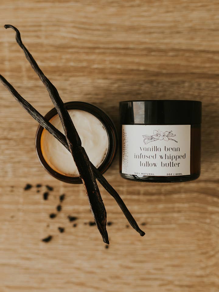 Vanilla Bean Infused Whipped Tallow Butter for wholesale by wildcraftedtallow