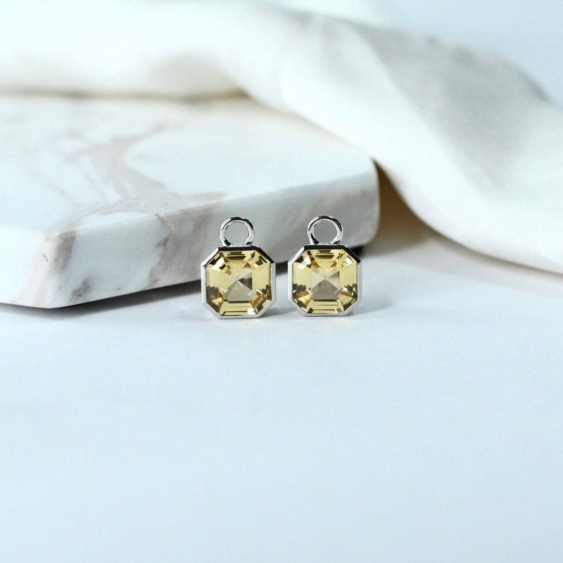 Chloe + Lois - Wholesale Huggie Earrings - Asscher Hoop Charms in Champagne CZ0