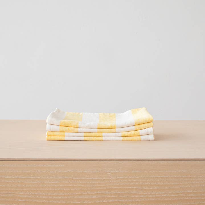 LinenMe - Wholesale Dinner & Cloth Napkin - Linen Napkin Off White Blue Philippe, Striped Washed Linen4