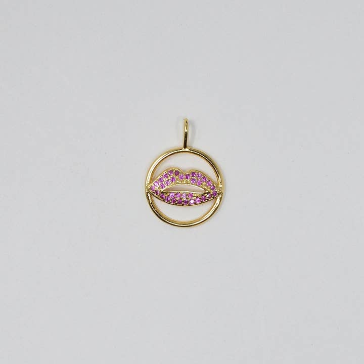 14k Gold Filled Lips Charm Micro Pave CZ Pink Kiss / Lip Charm for Necklace- Earring and Bracelet Supply E-125 for wholesale by Aim Eternal