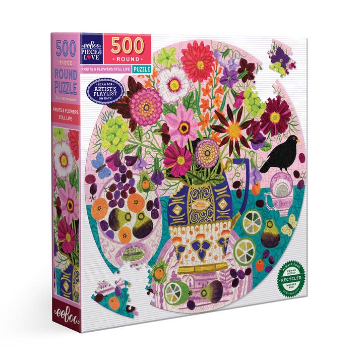 Fruits & Flowers Still Life 500 Piece Round Puzzle for wholesale by eeBoo