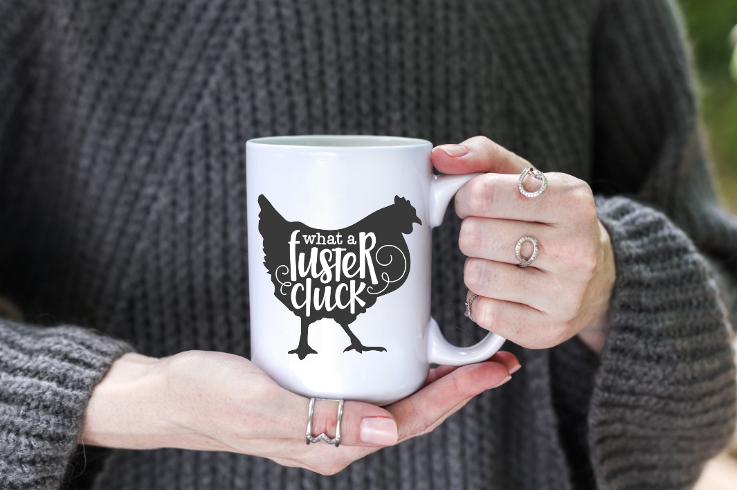Prairie Chicken Sticker Shop & Gifts - Wholesale Coffee Mug - What A Fluster Cluck Chicken 15oz Coffee Mug  2