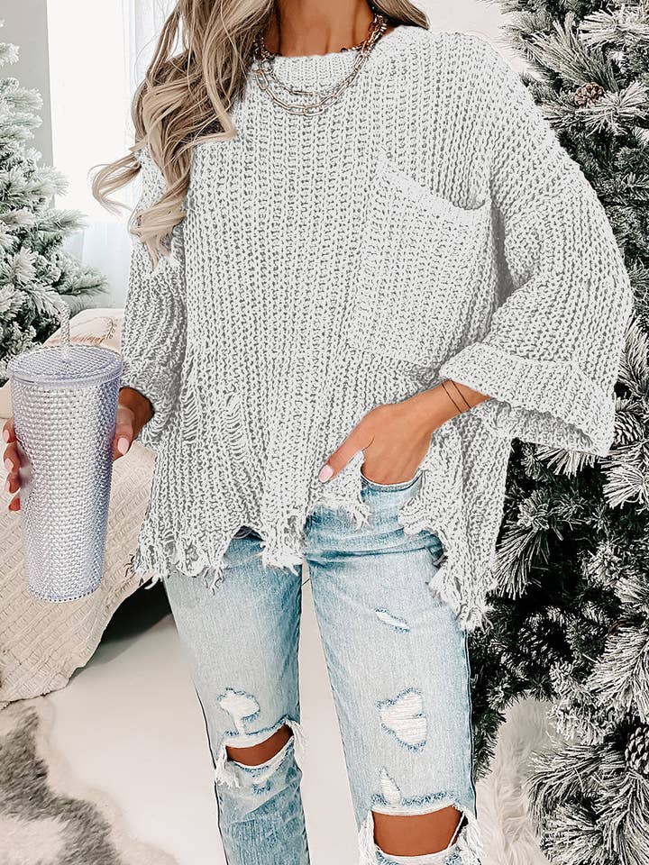 Threaded Pear – Großhandel Strickpullover – Damen – Alina Pullover-Pullover mit gerissenem Saum und grobem Saum4