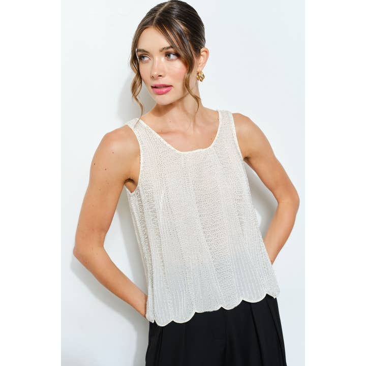 INA - Wholesale Blouse - Women's - All Over Beaded Scallop Hem Sleeveless Top