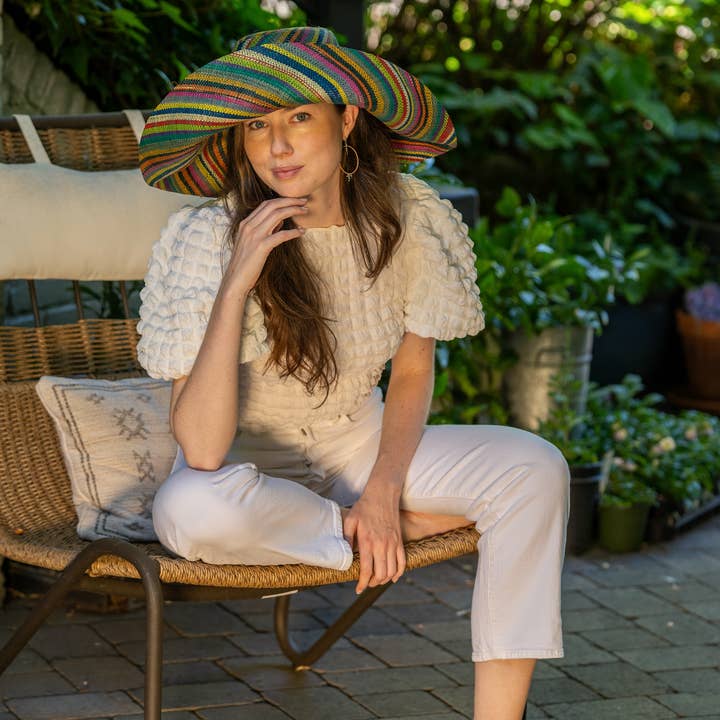 Shebobo - Wholesale Straw hat – women's - Monica 5" & 7" Wide Brim Stripe Packable Straw Sun Hats15