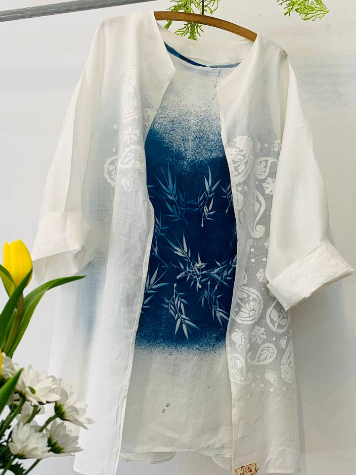 Tasselartesana - Vente Caftan – femme - Caftan méditerranéen en lin avec sérigraphie artisanale7