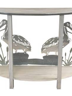 Dockside/Grey Rounded 3D Sofa Table With Pelican Scene for wholesale by Coast Lamp Mfg