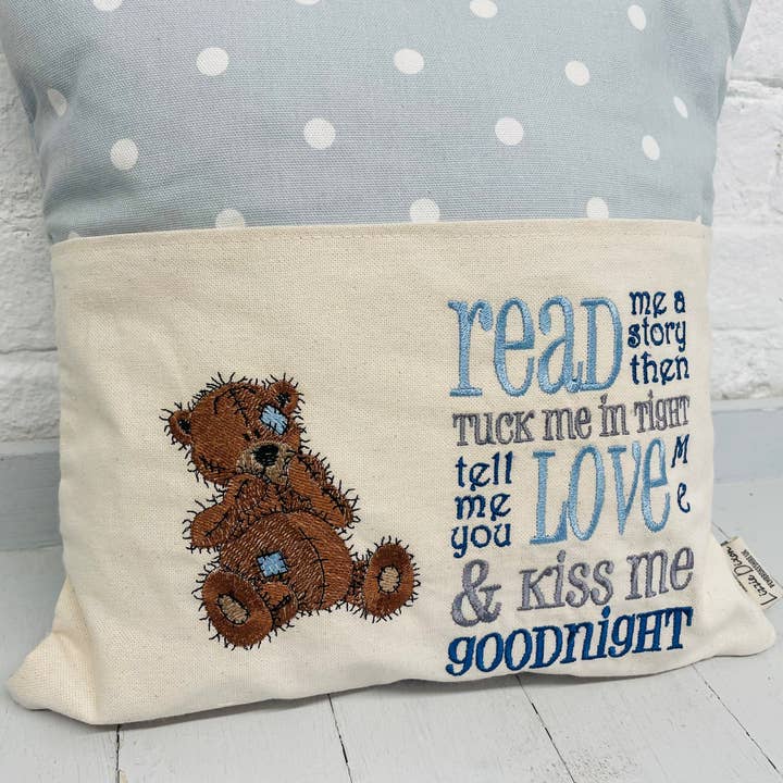 Tatty Teddy Children's Reading Book Cushion. for wholesale by Lizzie Dixon Designs