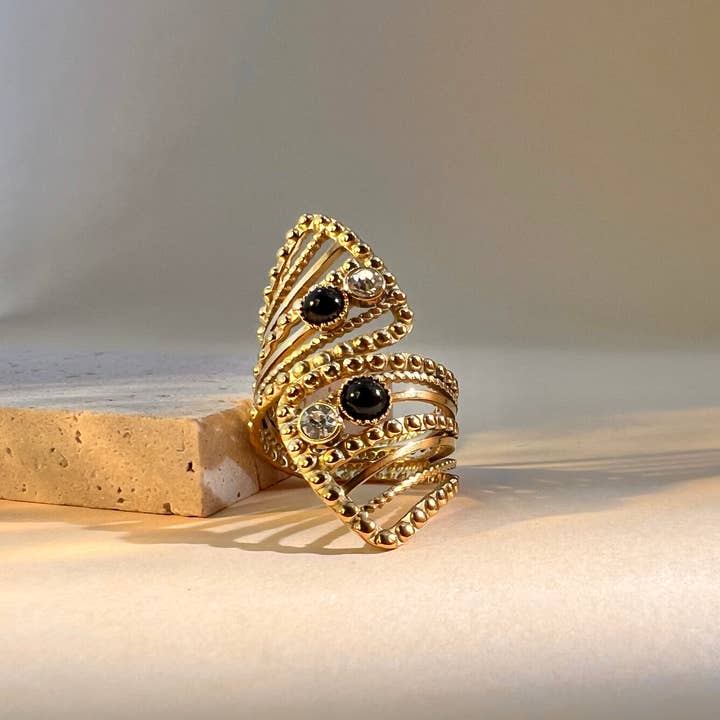 COSMOS – Großhandel Cocktail-/Statement-Ring – Verstellbarer Edelstahlring mit gedrehtem Design5