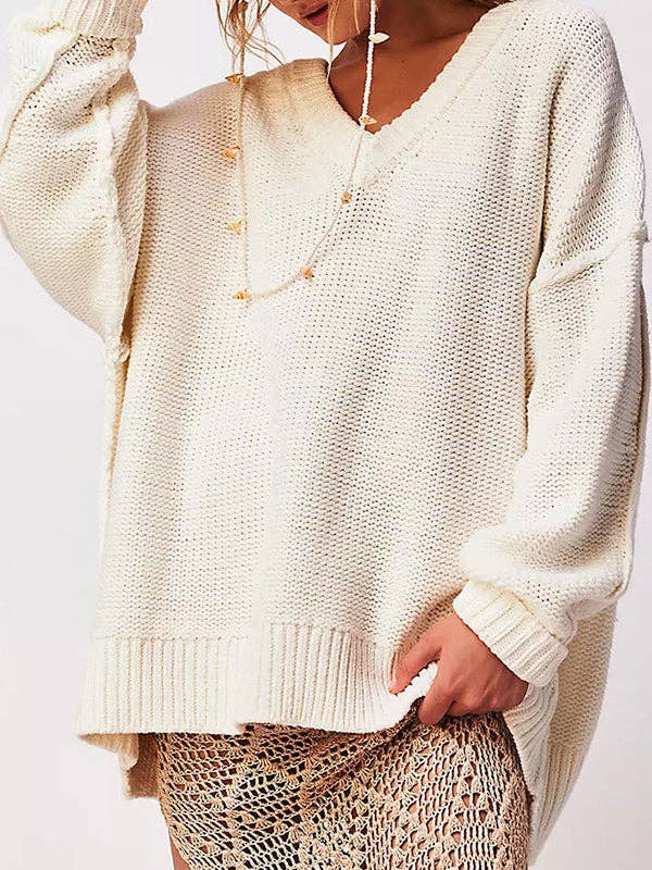 VividLux – wholesale Knitted jumper – Women′s – Long Sleeves Loose Solid Color Velvet V-Neck Pullovers Sweater Tops5