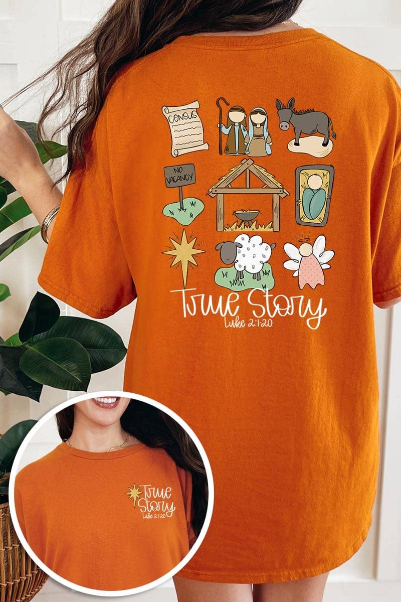 COLORBEAR - Wholesale T-shirt met print - Dames - TRUE STORY uniseks T-shirt met zware katoen en kerststal15