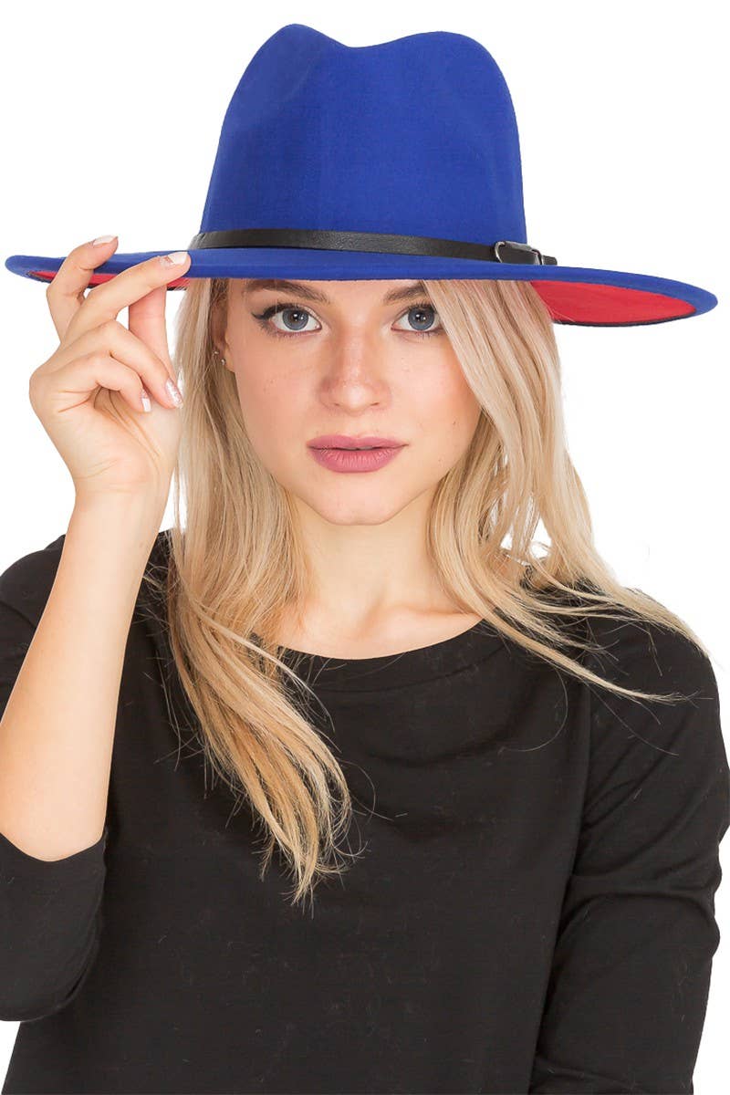 Cap Zone - Wholesale Fedora - Women's - Premium Two Tone Fedora Wide Brim With Belt 8