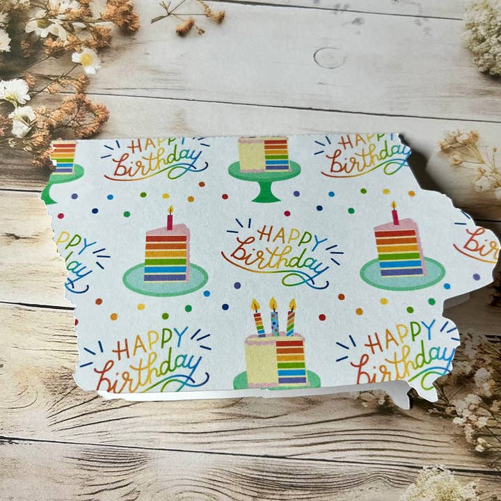 Iowa happy birthday/cake greeting card - single for wholesale by Iowa Paper Farm