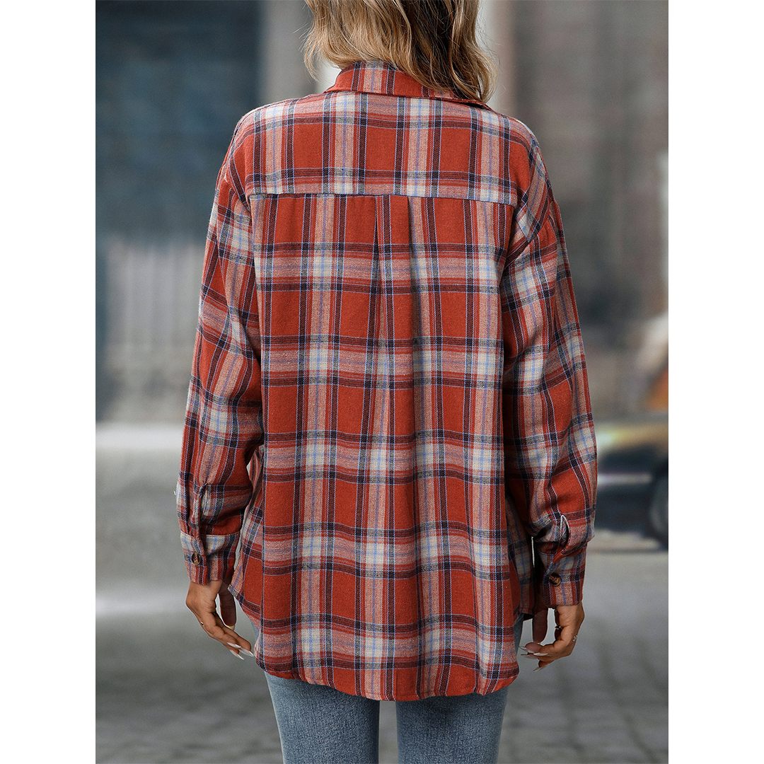 UNISHE - Wholesale Shirt - Women's - Casual Loose Fit Plaid Pockets Button-Down Shirt MD21311