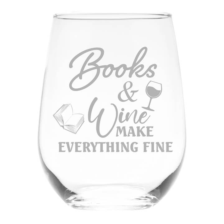 Books and Wine Make Fine Stemless Wine Glass, (Style B2) for wholesale by C&M Personal Gifts