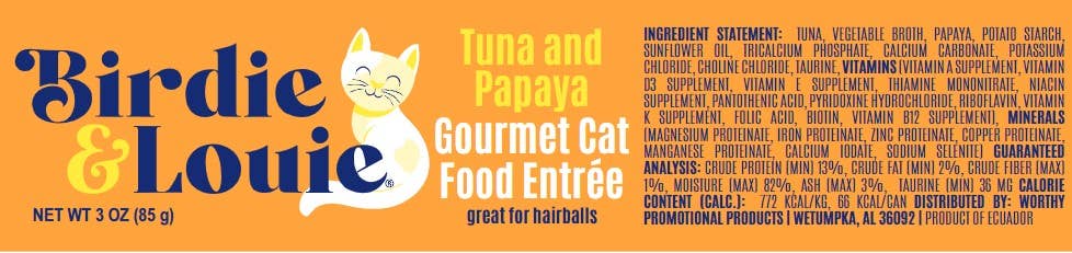 Worthy - Wholesale Pet Food - Cat - Birdie & Louie Tuna and Papaya Wet Cat Food Case of 12 3oz1