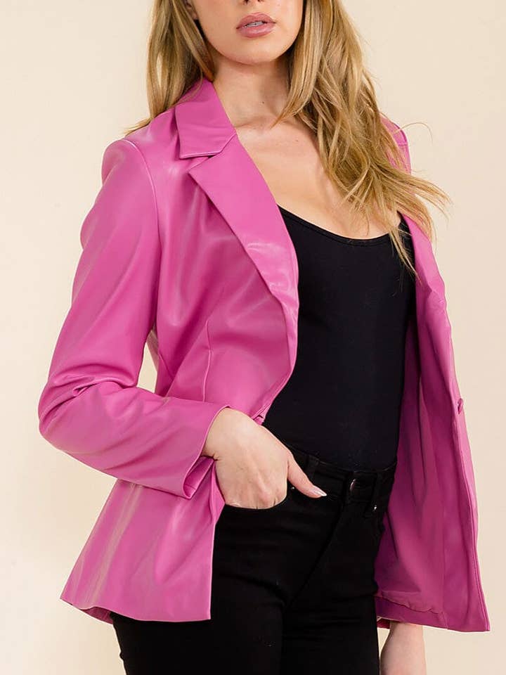 LONG SLEEVE BUTTON CLOSURE PU PLEATHER BLAZER for wholesale by ROUSSEAU